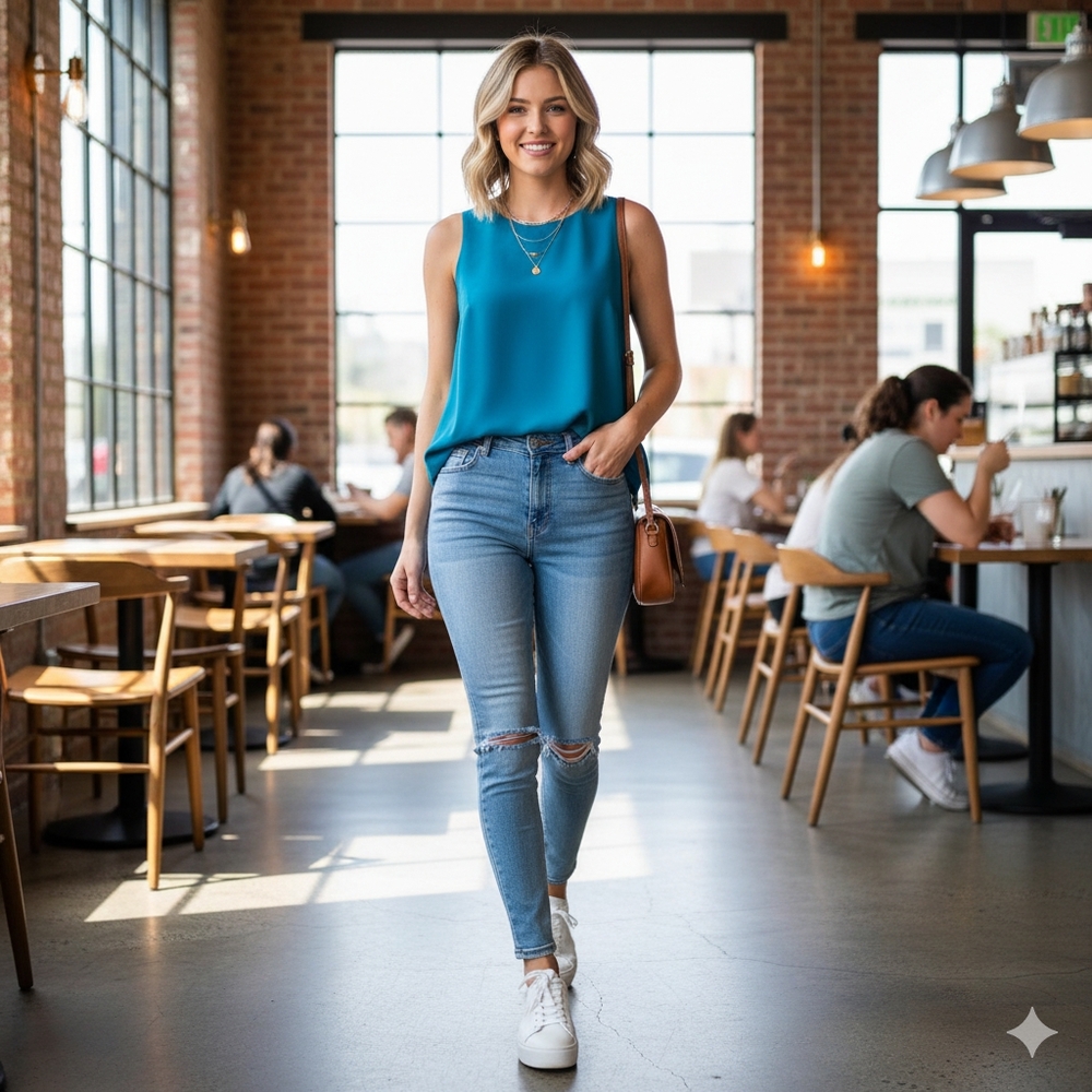 Monteau Blue Sleeveless Blouse